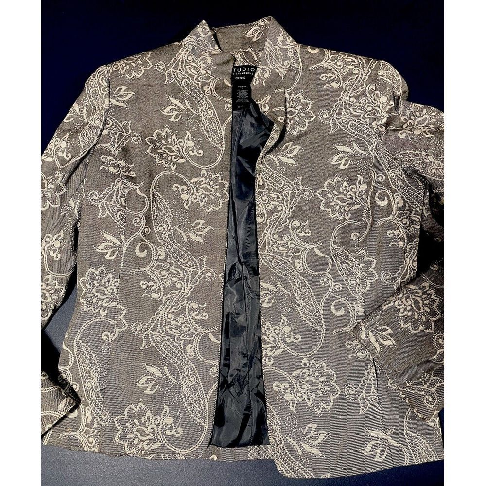 Liz Claiborne Blazer White/Grey Floral Print Spring Jacket Women's Size 4